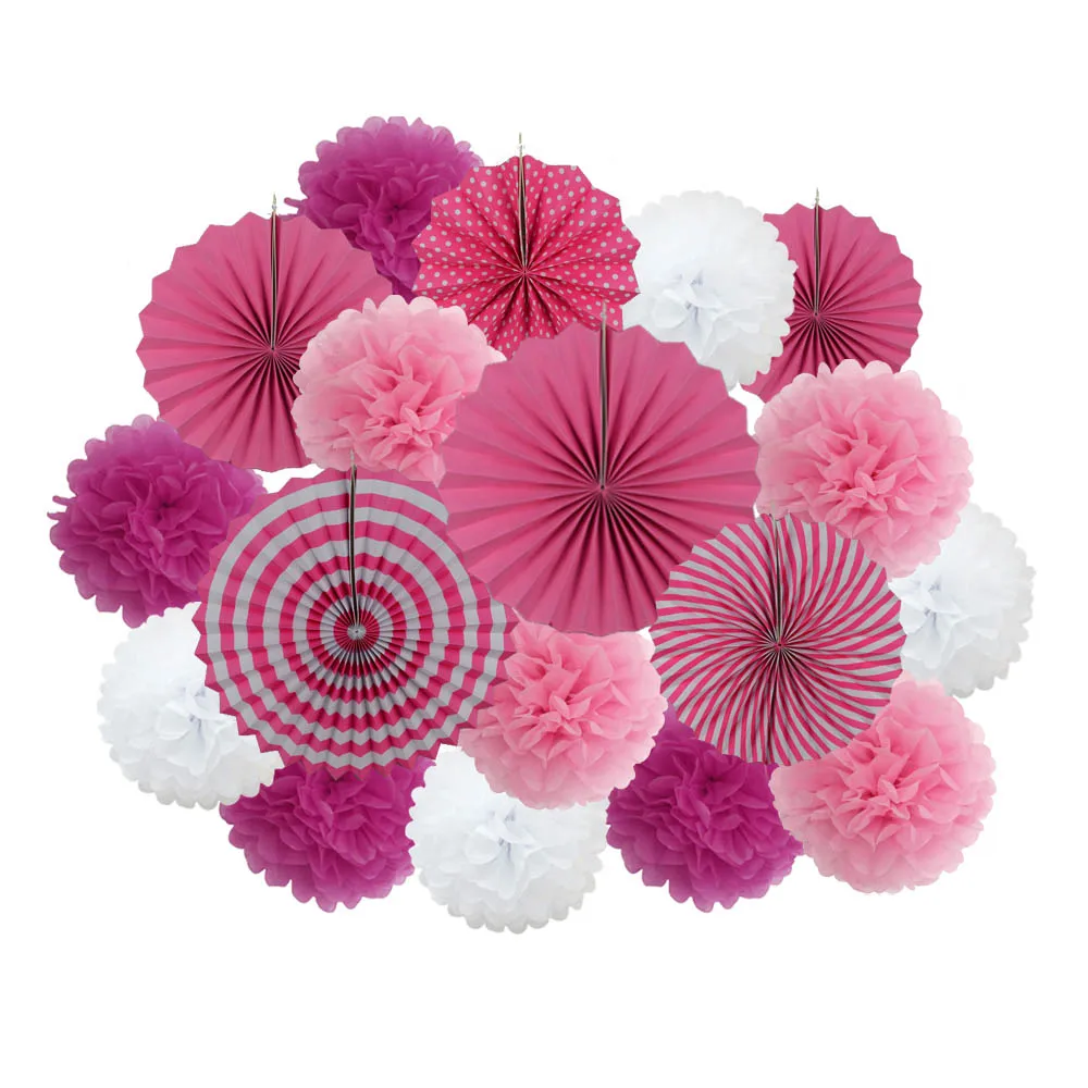 DIY-Set mit gemischten Faltfächerchen aus Papier und Pompons in Rosa-Orange für Hochzeiten, Partys, Kinder, Mädchen, Bat Mitzvah-Dekoration – Detail 14