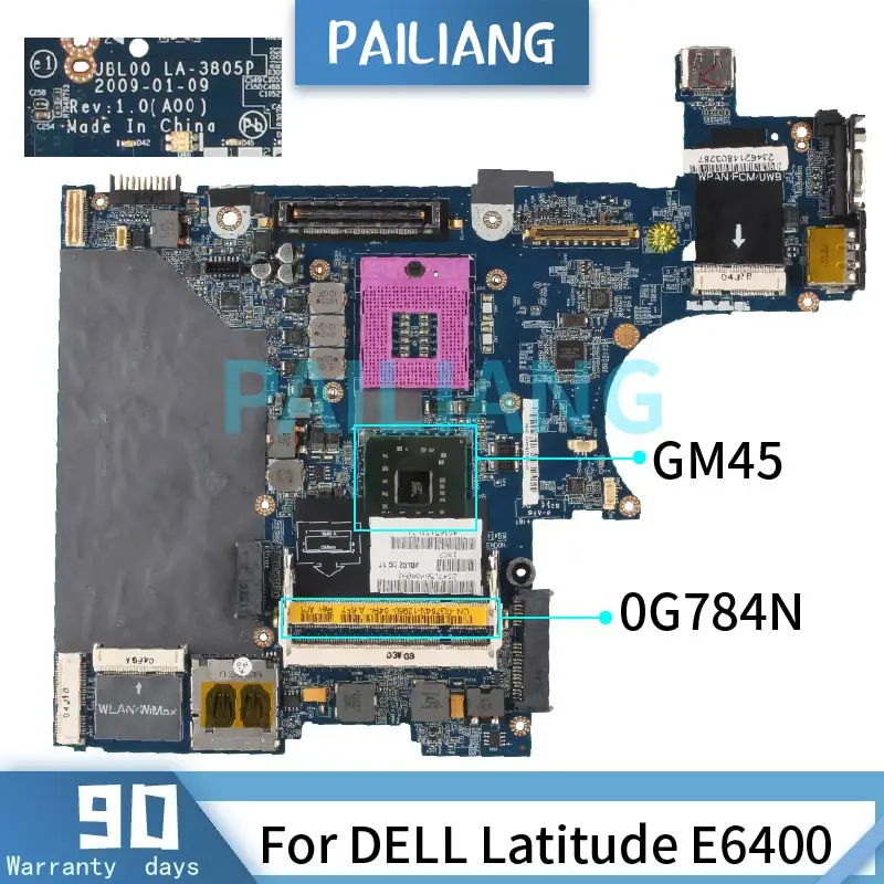 

PAILIANG Laptop motherboard For DELL Latitude E6400 Mainboard LA-3805P 0G784N GM45 DDR2 tesed