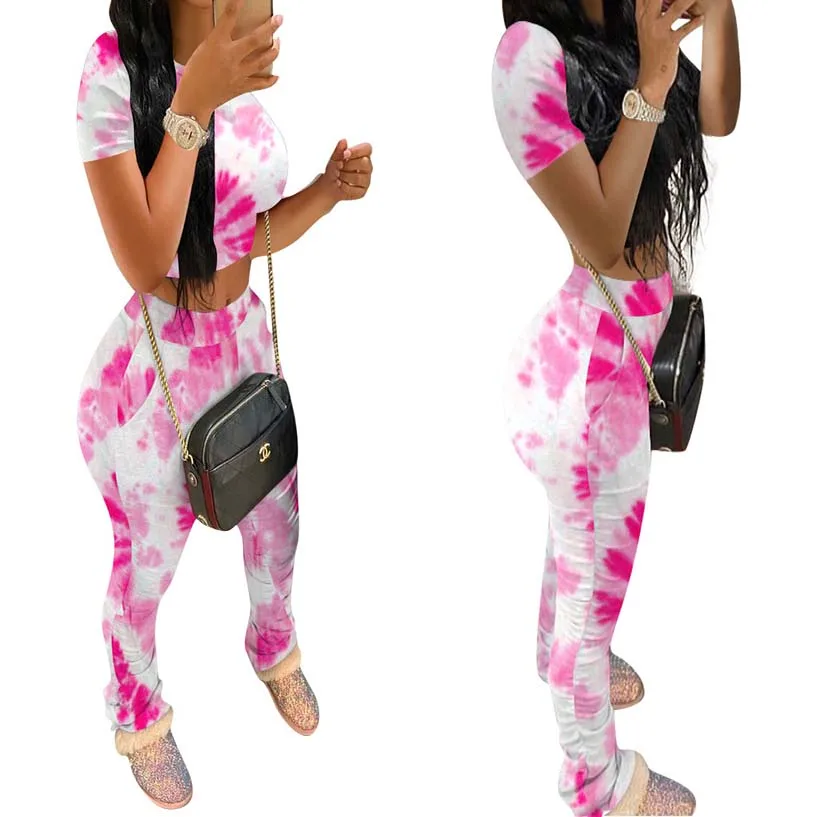 2020 Tracksuit Sets Women's 2 Piece Set O-Neck Short Sleeve Female Top Suit Plus Size Summer Sport Pant Suits Ladies Sportwear