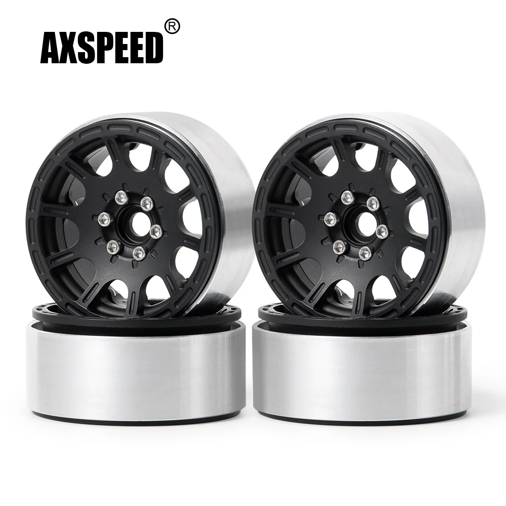 AXSPEED 1/4pcs 1.9 inch Alloy Metal Beadlock Wheel Rims for 1/10 Scale AXIAL SCX10 D90 CC01 RC Crawler Car Upgrade Parts