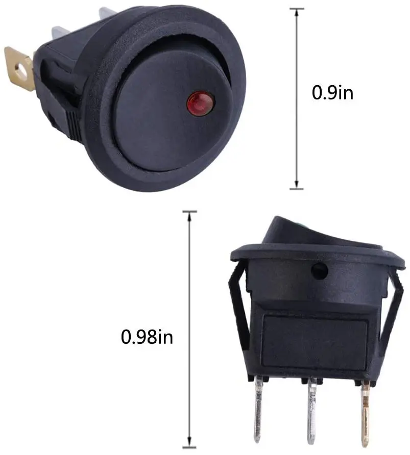 20pcs/lot 3 Pin 12V 20A Switch Amps Car Truck Rocker Round LED Toggle Switches On-Off Control Switch Blue Green Yellow Red
