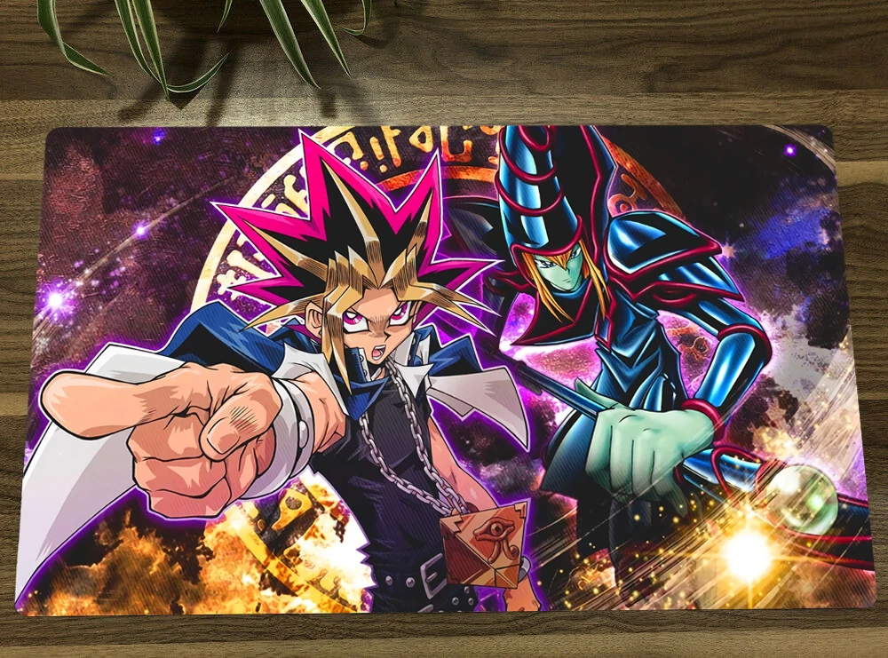 

YuGiOh Dark Magician & Yami Yuugi TCG Mat Anime Trading Card Game Mat CCG Playmat Desk Mat Mouse Pad 60x35cm Free Bag