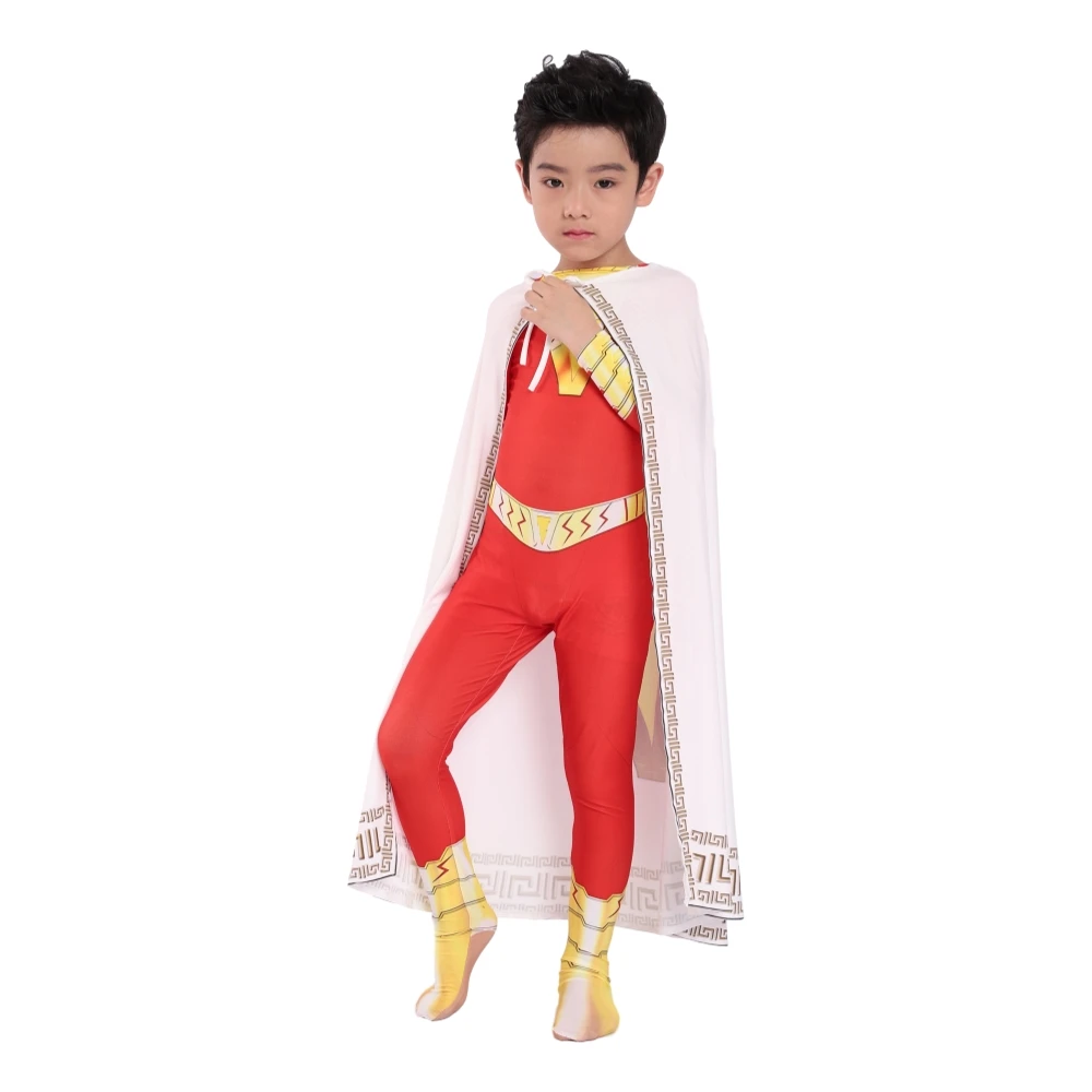 กัปตันเครื่องแต่งกาย Billy Batson Shazam Cosplay เครื่องแต่งกายฮาโลวีนสำหรับเด็ก3D พิมพ์อะนิเมะคอสเพลย์ Jumpsuits & Rompers