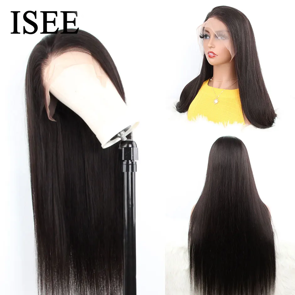 ISEE HAIR-Peluca de cabello humano liso de 13x4 para mujer, postizo de encaje frontal con densidad de 250, pelo Malayo