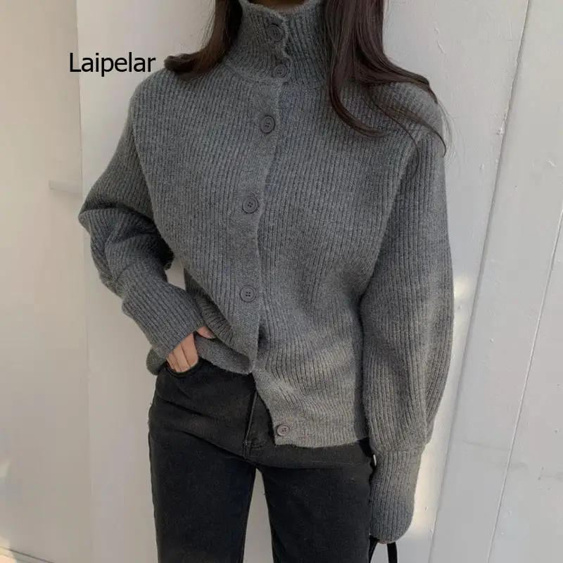 

Stand-up collar knitted cardigan spring women's foreign style loose sweater coat lazy high-necked retro top