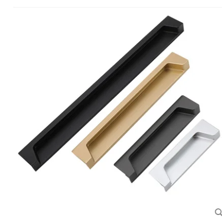 4Pcs Zinc Alloy Furniture Cabinet Cupboard Door Edge Cut Built-in Finger Pull Matte Black Sanding Gold Grey Silver