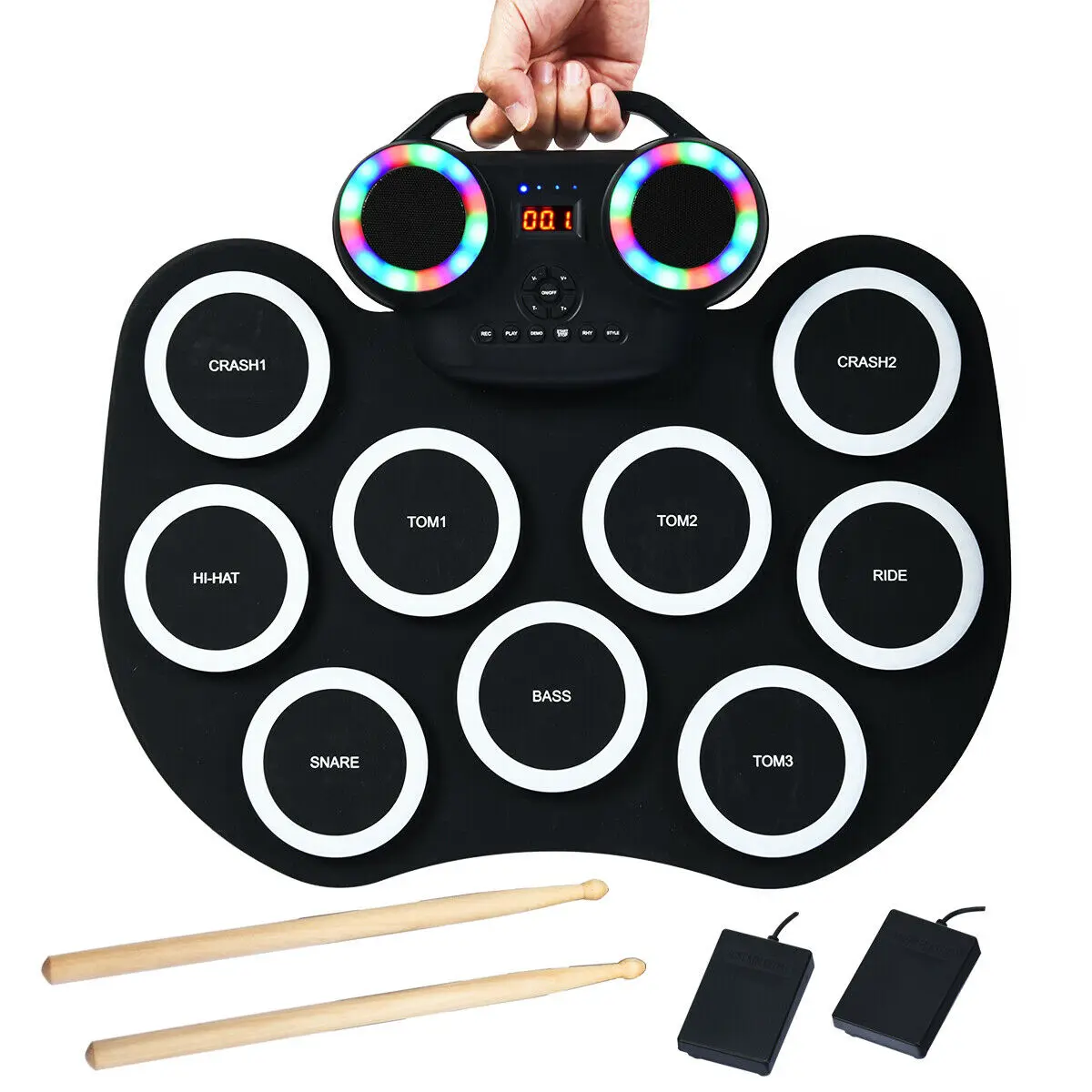 Electronic Roll Up Drum Set 9 Pads MIDI Drum w/ Speaker Headphone & LED Lights  MU70011