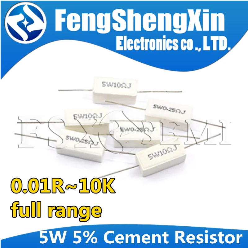 10pcs 5W 5% Cement Resistor Power Resistance 0.1 -10K 0.01R 0.1R 1R 10R 100R 0.22 0.33 0.5 1 2 8 10 15 100 1K 10K ohm BPR56