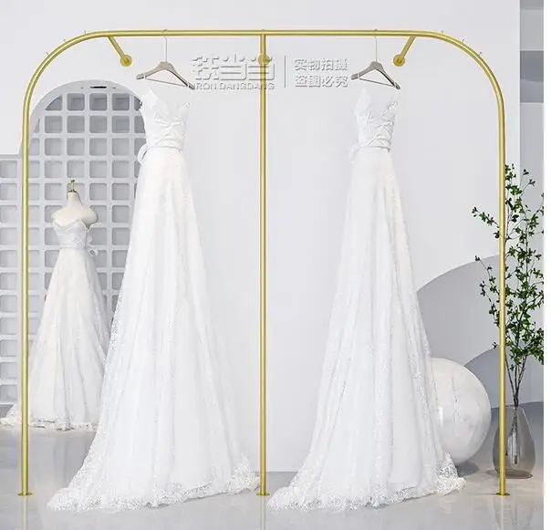 

Wedding display rack photo studio high-end cheongsam gold hanger clothing store wall dress display rack support customization