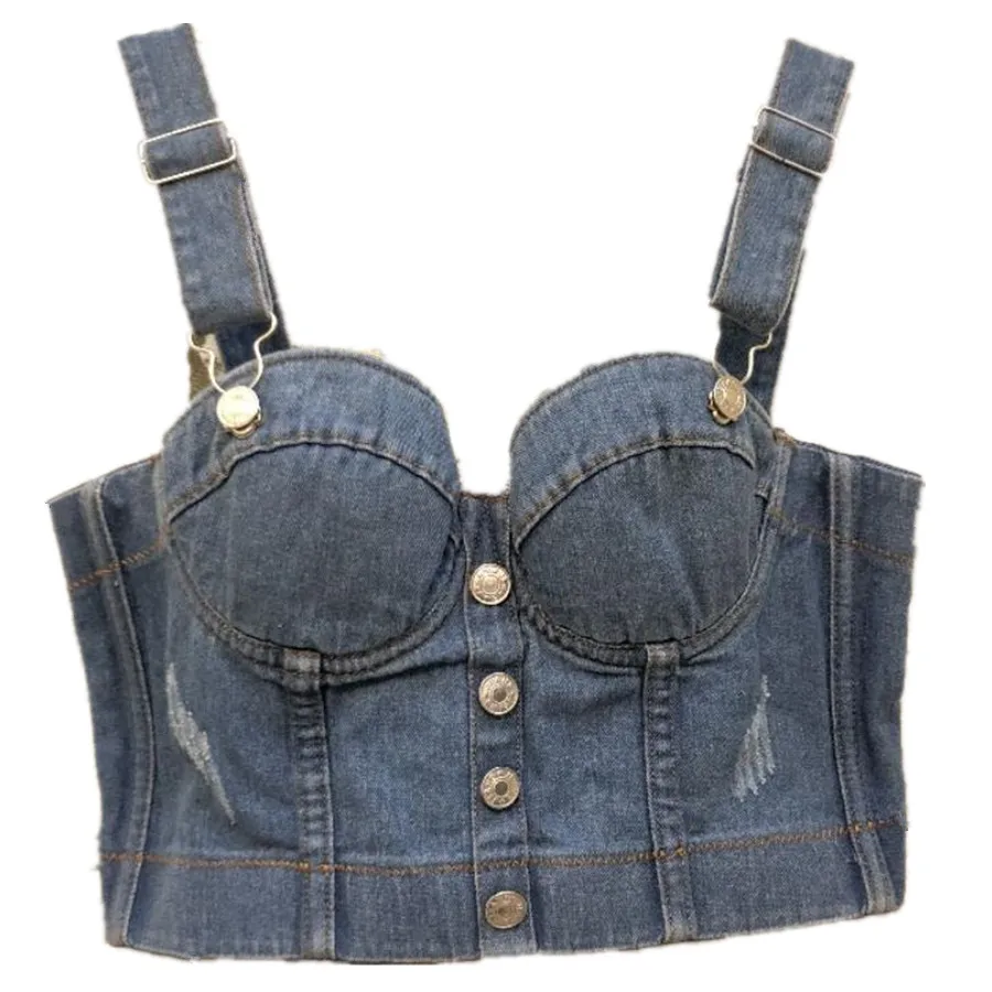 

2024 denim Nightclub Dance Vest Women Sexy Sleeveless Wrapped Bustier Bra Cropped Tops