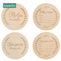 Tarjeta de Hitos de madera personalizada para bebé, juguete de utilería para fotografía de niños recién nacidos, grabado en Español y francés, Hello World