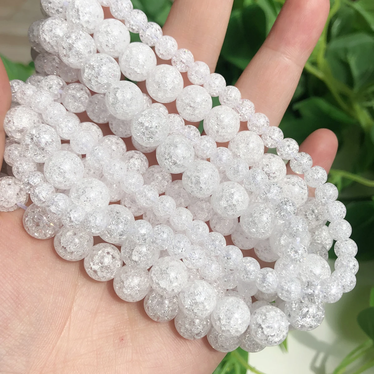 AAA Natural Snow White Cracked Quartz Crystal Glass Beads Round Spacer Loose Beads For Jewelry Making DIY Bracelets 4-12mm