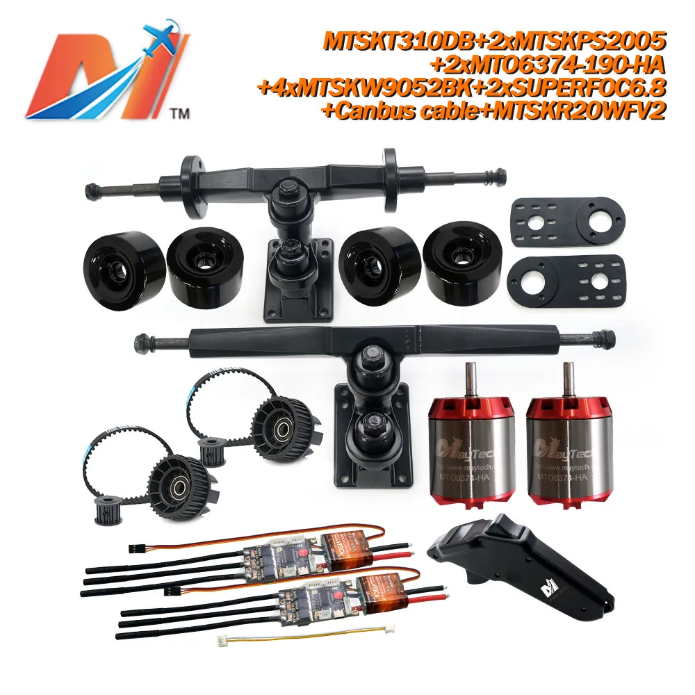 

Maytech Dual DIY Esk8 Kit 4pcs 9052 Wheel VESC 50A SUPERFOC6.8 Unsealed 6355 6365 6374 Motor 2005WF Waterproof Remote Truck Set