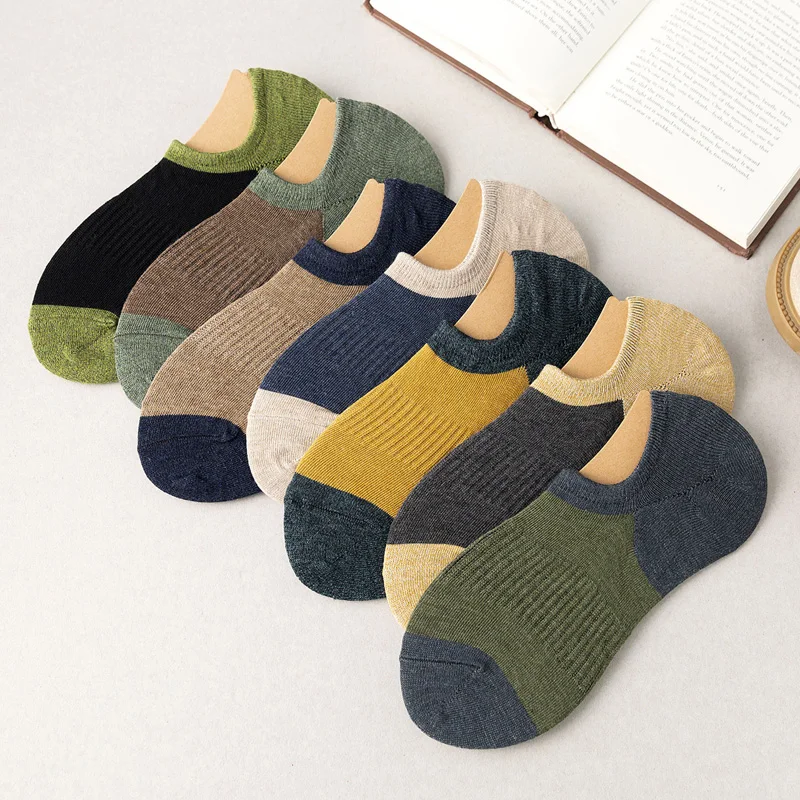 Men Socks Breathable Sports Patchwork Color Men's Boat Socks Comfortable Cotton Ankle Socks Silicone non-slip Invisible Sock