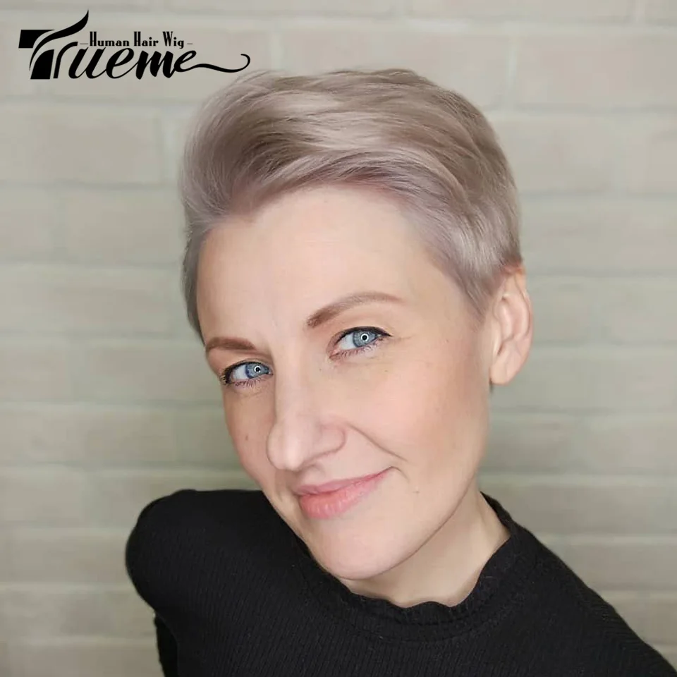 

Trueme Blonde Straight Pixie Cut Human Hair Wigs Remy Brazilian Lace Human Hair Wigs For Women Colored Lace Front Human Wigs