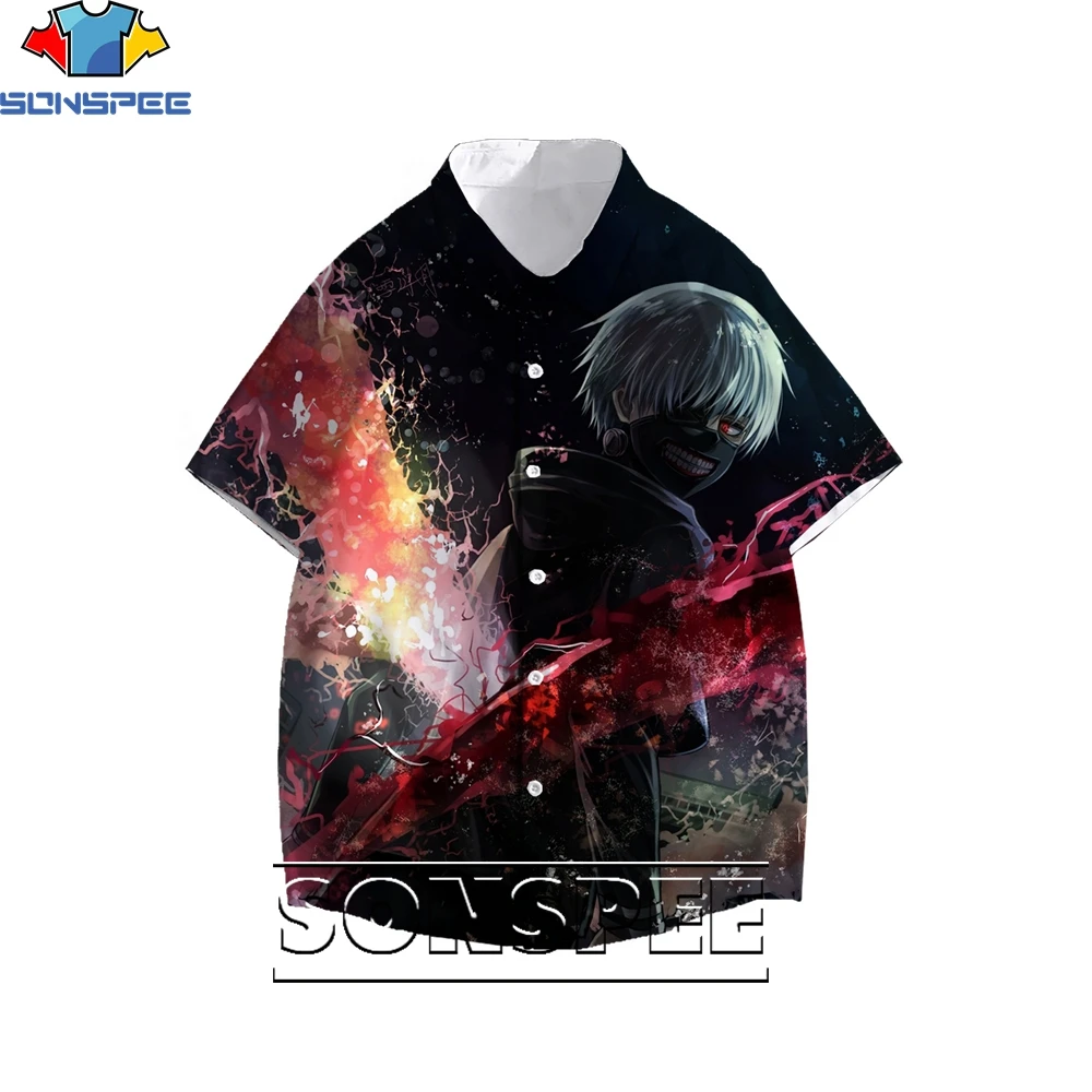 SONSPEE 3D Print TOKYO GHOUL Cartoon Anime Men Hawaiian Shirt Ms. Interesting Blouse Loose Casual Trend Personality Harajuku