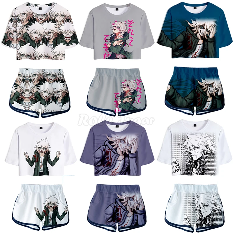 Japan Anime Danganronpa Nagito Komaeda Cosplay T-shirt + Shorts Sets Summer Children 3D Printing Cartoon Tees Sportswear C30M234