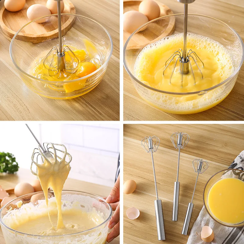 10/12/14 Inches Semi Automatic Egg Beater Stainless Steel Manual Turning Whisk Cream Mixer Stirrer Kitchen Baking Accessories