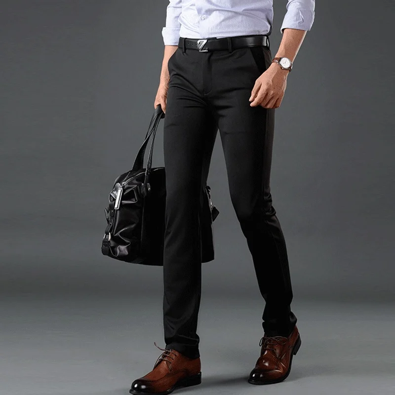 Dress Trousers for Men Elastic Premium Business Pants No-Iron Straight-Fit Flat-Front Men Suit Pants Fashion Dress Pants Formal