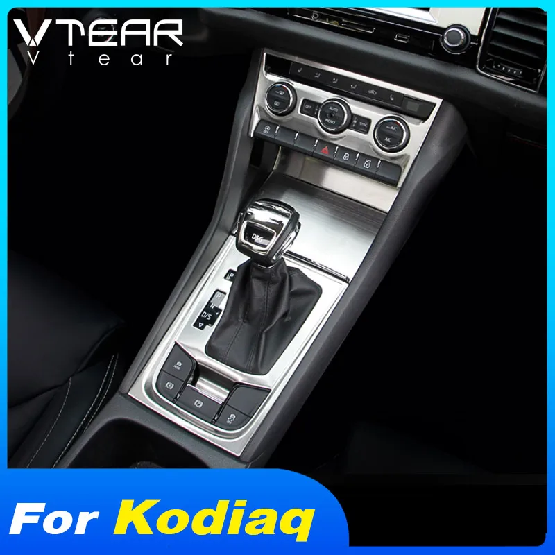 Vtear for Skoda Kodiaq car center console cover decoration Gear storage panel trim AC frame mouldings styling accessories auto