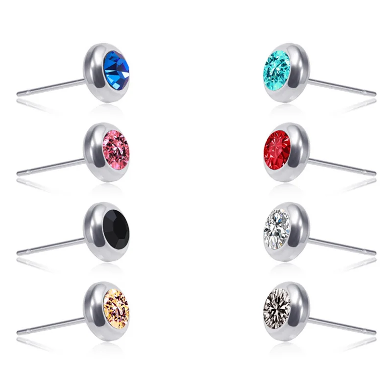 1 pair Women Man Stainless Steel Multicolor Rhinestones Stud Earrings Boy and Girl Hypoallergenic Ear Jewelry New Style