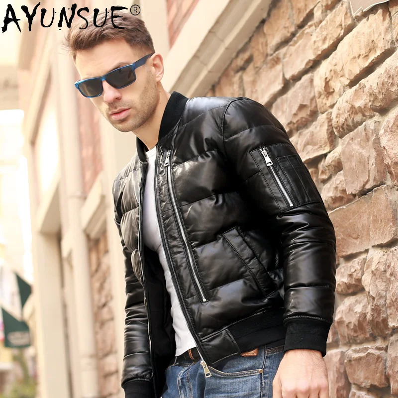 Clothing Men Autumn Coat Winter 6XL Men's Genuine Sheepskin Leather coats Down Jacket Baseball Clothes Ropa LXR384