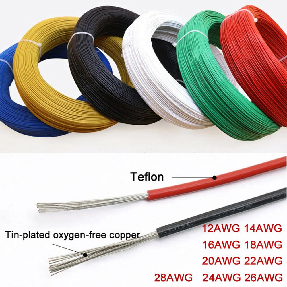 UL1332 multi-strand high temperature PTFE tinned copper wire 12AWG13/14AWG 16AWG18AWG20AW multicolor insulated electronic cable