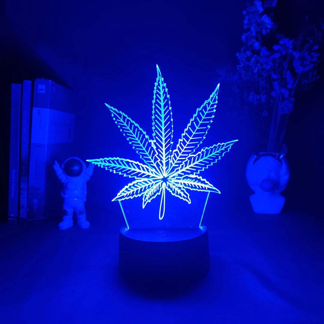 

Weed 3d Lamp Cool Things to Room Aesthetic Decoration Birthday Gift for Friends 7 Color Changing Maple Leaf Shape Nightilight