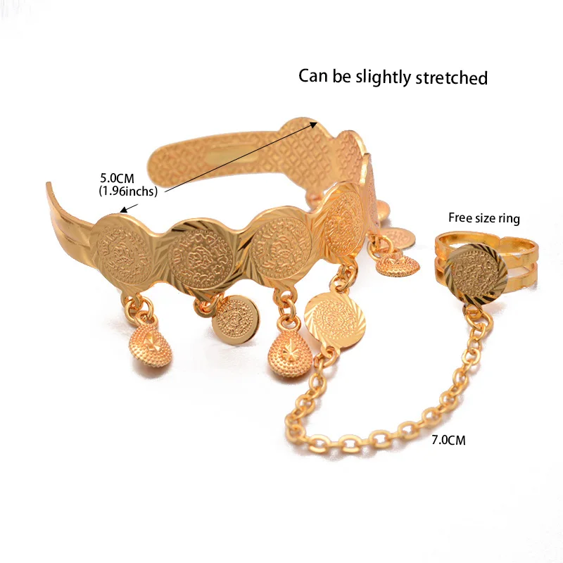 New Coin Gold Color  Bangles Baby/Child with Ring Middle Eastern Jewelry Muslim Islamic Bracelets Wholesale Coins Money Sign