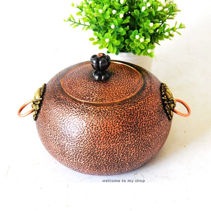 Pure Copper Handmade Tea Storage Container Pot with Lid Thick Upscale Gift