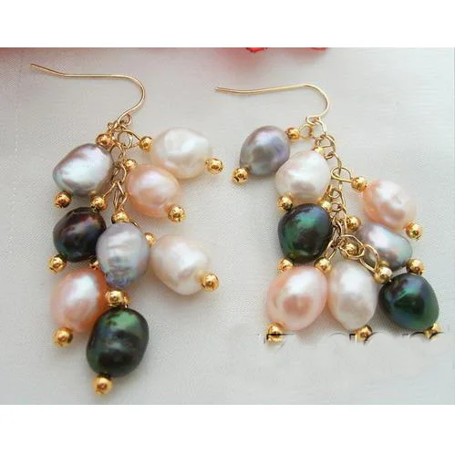 

New Favorite Pearl Jewelry 4mm 11mm Multicolor Baroque Genuine Freshwater Pearls Gold Color S925 Sterling SIlver Hook