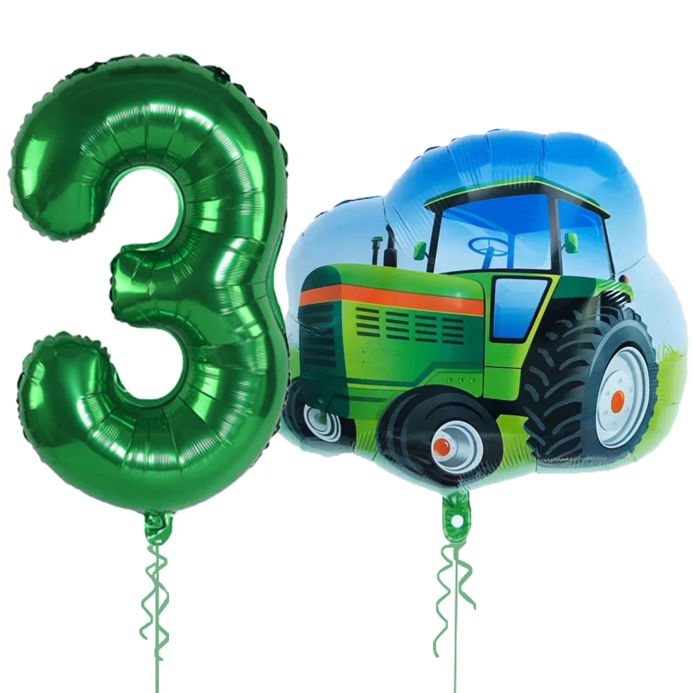 2pcs/set Green Tractor 32inch Number Balloons Kids 1 2 3 4 Years Birthday Party Decoration Balloon Baby Shower Globos