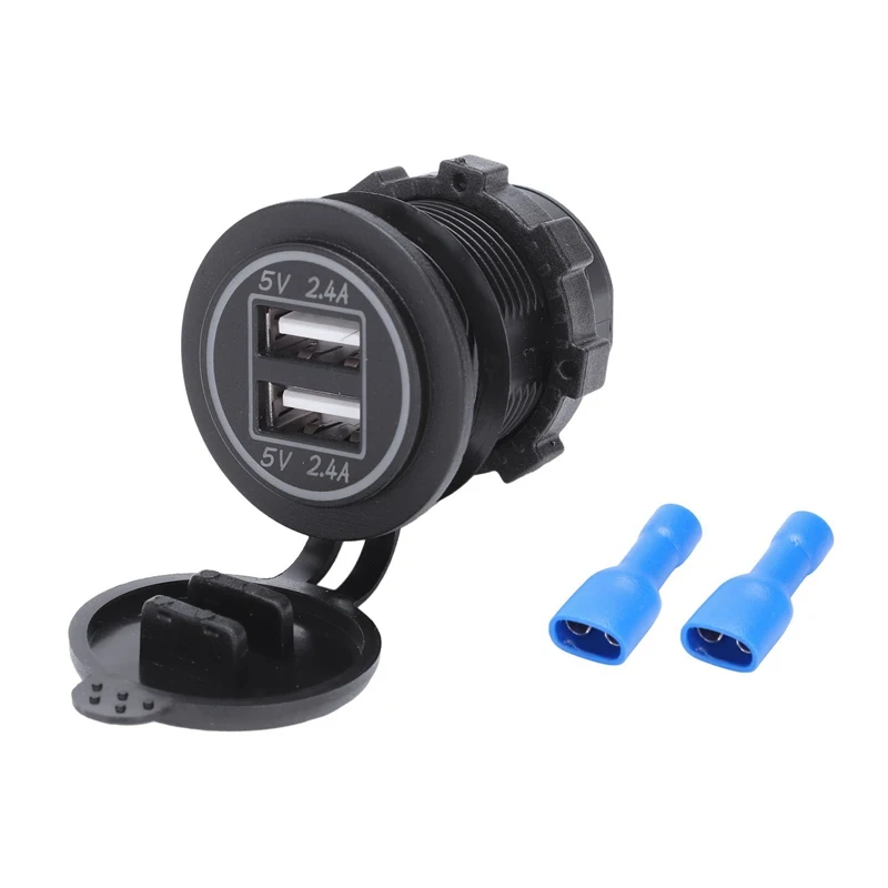 5V 4.8A Dual Usb Charger Socket Adapter Power Socket For 12V 24V Car Ship Rv