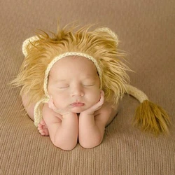 2 Pcs Baby Props Lion Hat Tail Set Newborn Photography Costumes Knitted Outfits