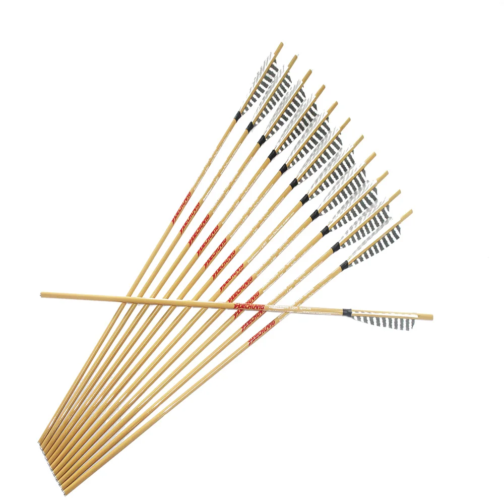 12pcs Archery carbon arrows bamboo skin arrow shafts spine500 ID6.2mm 5