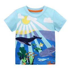 Jumping Meters New Arrival  Sea Aniamls Print  Boys Girls T shirts Cotton Children's Tees Summer Kids Girls Casual Baby Tops