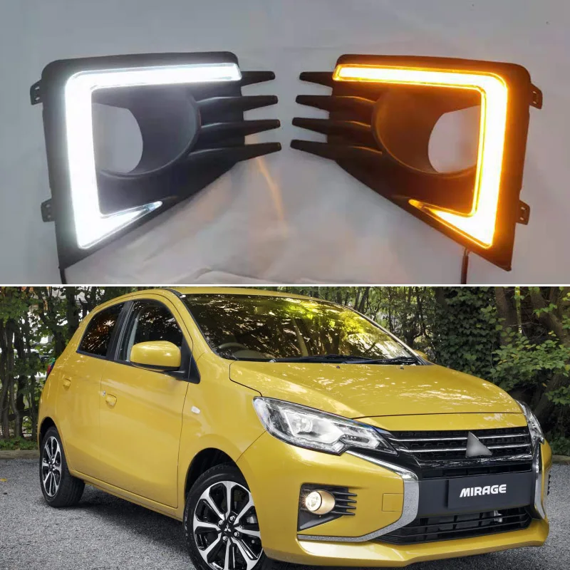 12V Daytime running lights For Mitsubishi Mirage 2020 2021 Drl with Dynamic turn signals LED  For car auto Fog lights headlights