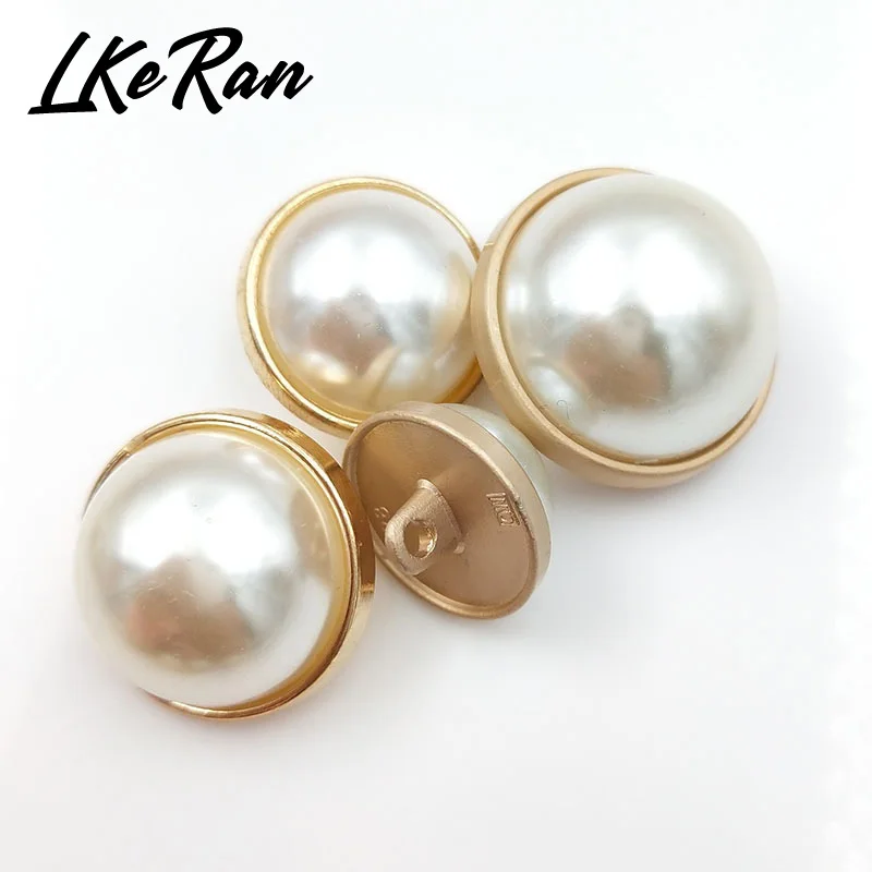 LKeRan 100%scratch-free White Faux Pearl Buttons Zinc Alloy Shank Gold Clothing Sewing Button DIY Decorative Garment Accessories