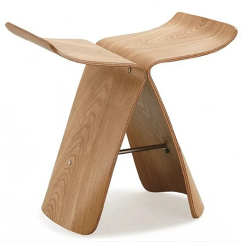 

Creative Household Simple Butterfly Stool Curved Wood Low Stool Ash Plywood Solid Wood Nordic Log Chair for Shoe Stool