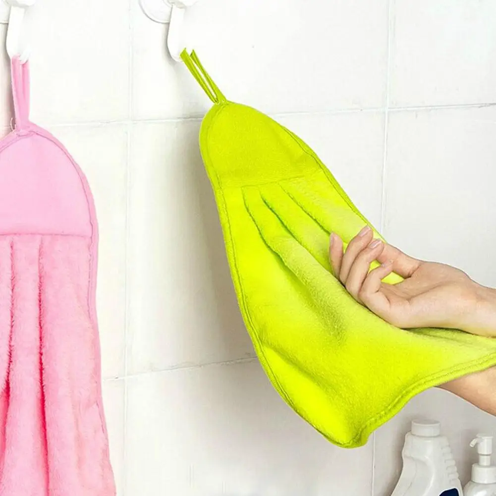 1 Pcs  Hanging Velvet Hand Towels Bathroom Hanging Towel Cleaning Cloth Cleaner Kitchen Absorbent Dishcloth 32x21cm