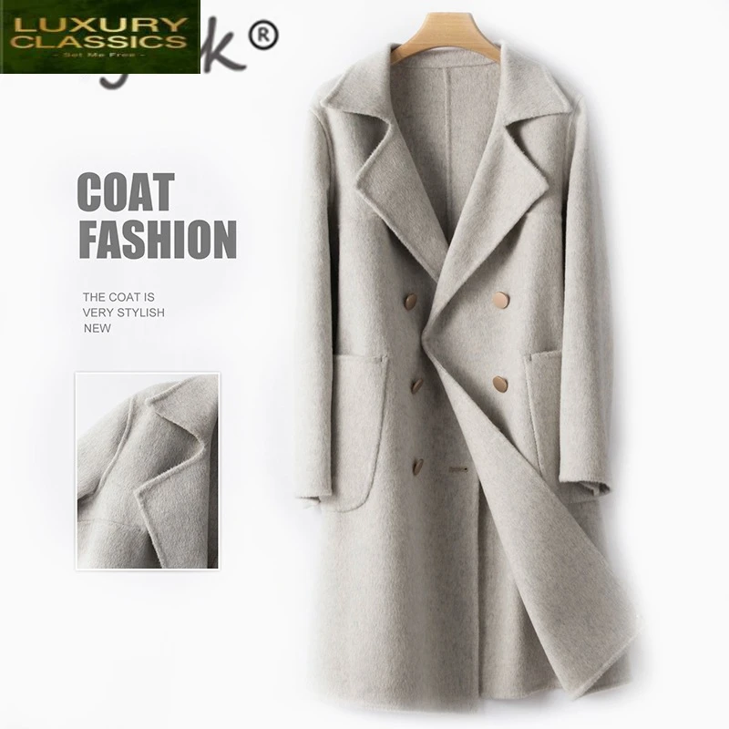 

Women Winter 100% Coat Wool Double Breasted Coat Korean Autumn Long Cashmere Jacket Elegant Woolen Casaco Feminino 10fMSp