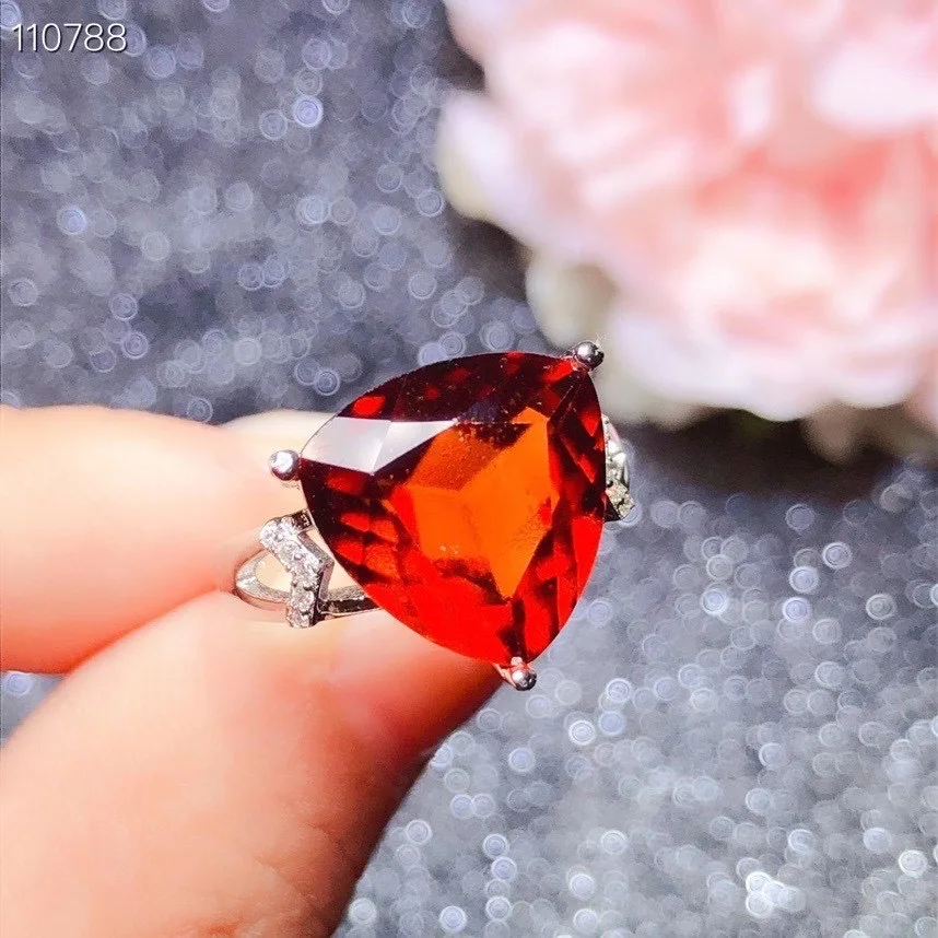 Romantic Love Heart Woman Wedding Ring 100% Vivid Orange Natural And Real Garnet Ring 925 sterling silver Fine jewelry