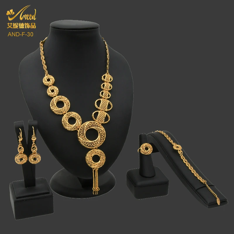 

Nigerian Jewelry Sets For Women Ethiopian Luxury Arabic Wedding Party Fashion Necklace Earrings Bracelets Indian Gold Plated