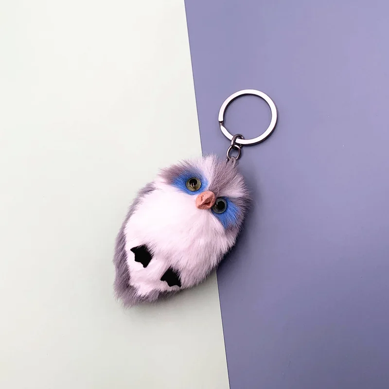 Mini Fluffy Owl Keychain New Fashion Cute Owl Plush Toy Pendant Woman Bag Charms Faux Rabbit Fur Pompoms For Handbag