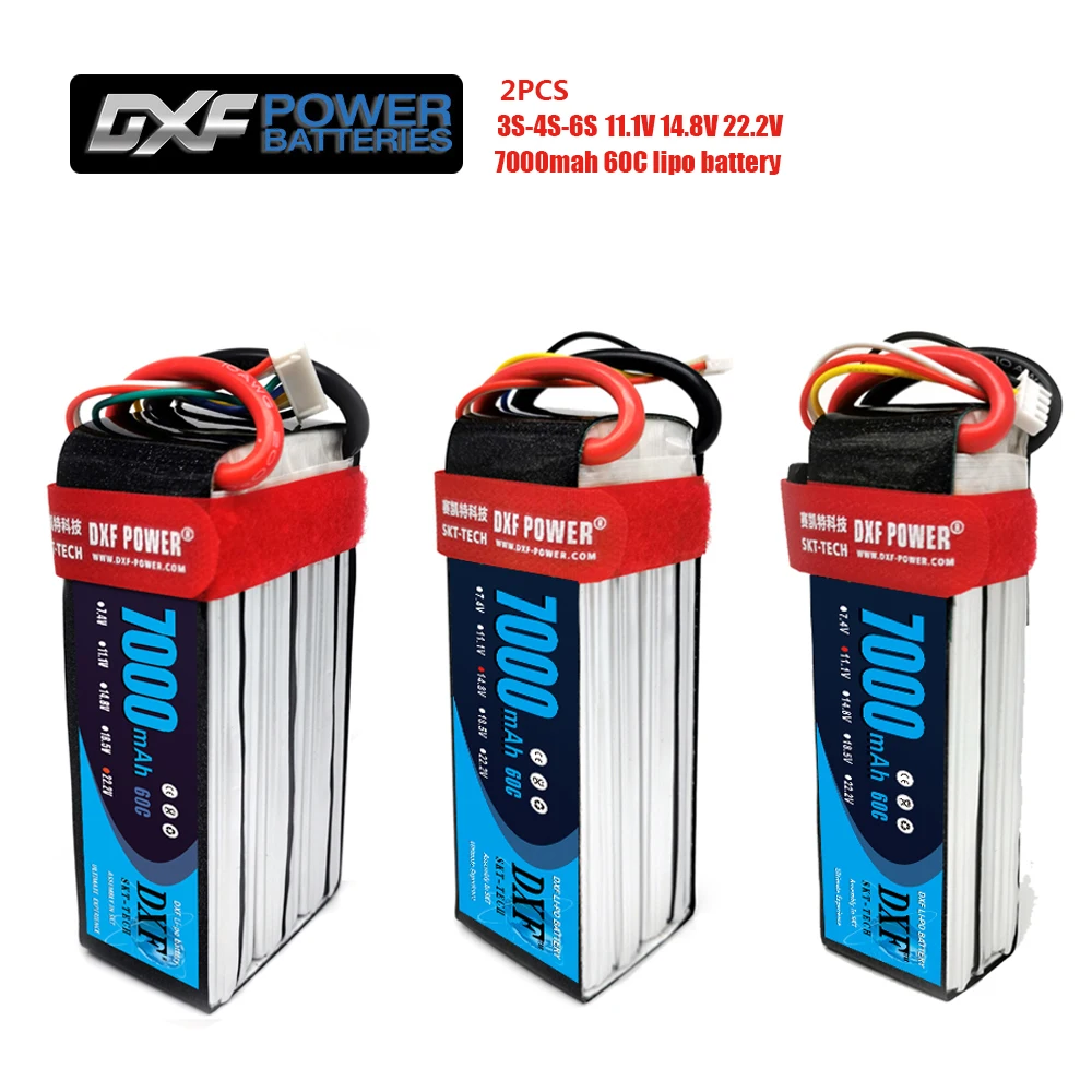 

DXF 2PCS Lipo Battery 3S 4S 6S 11.1V 14.8V 22.2V 7000mah 60C Max120C for RC Helicopter Drone Car Boat Airplane Quadcopter