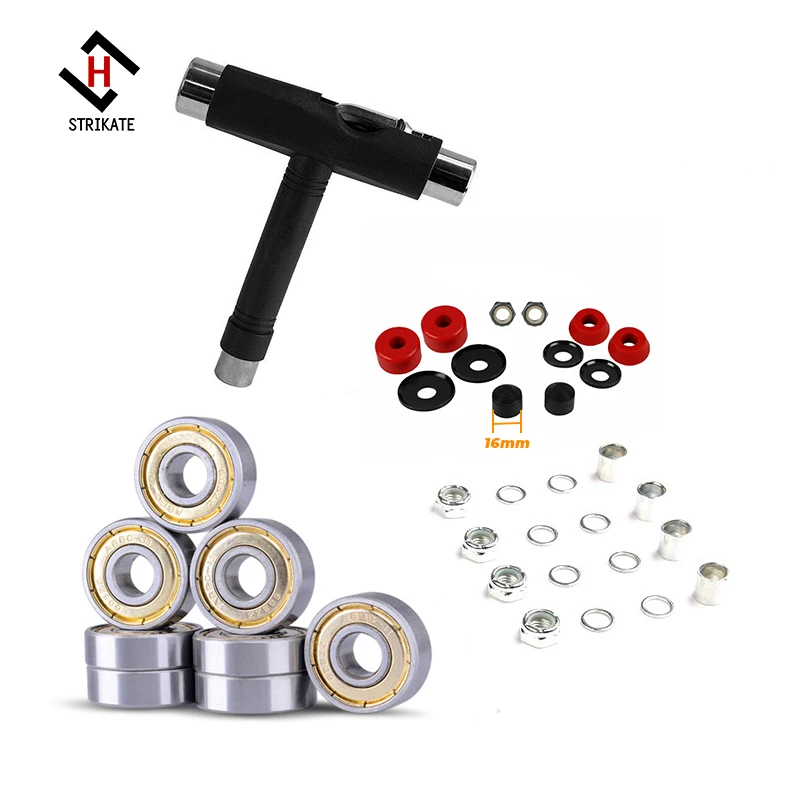 Skateboard accessories T tools 8pcs speed Bearing kit PU bushings cup truck axle parts speed ring kit for double concave board