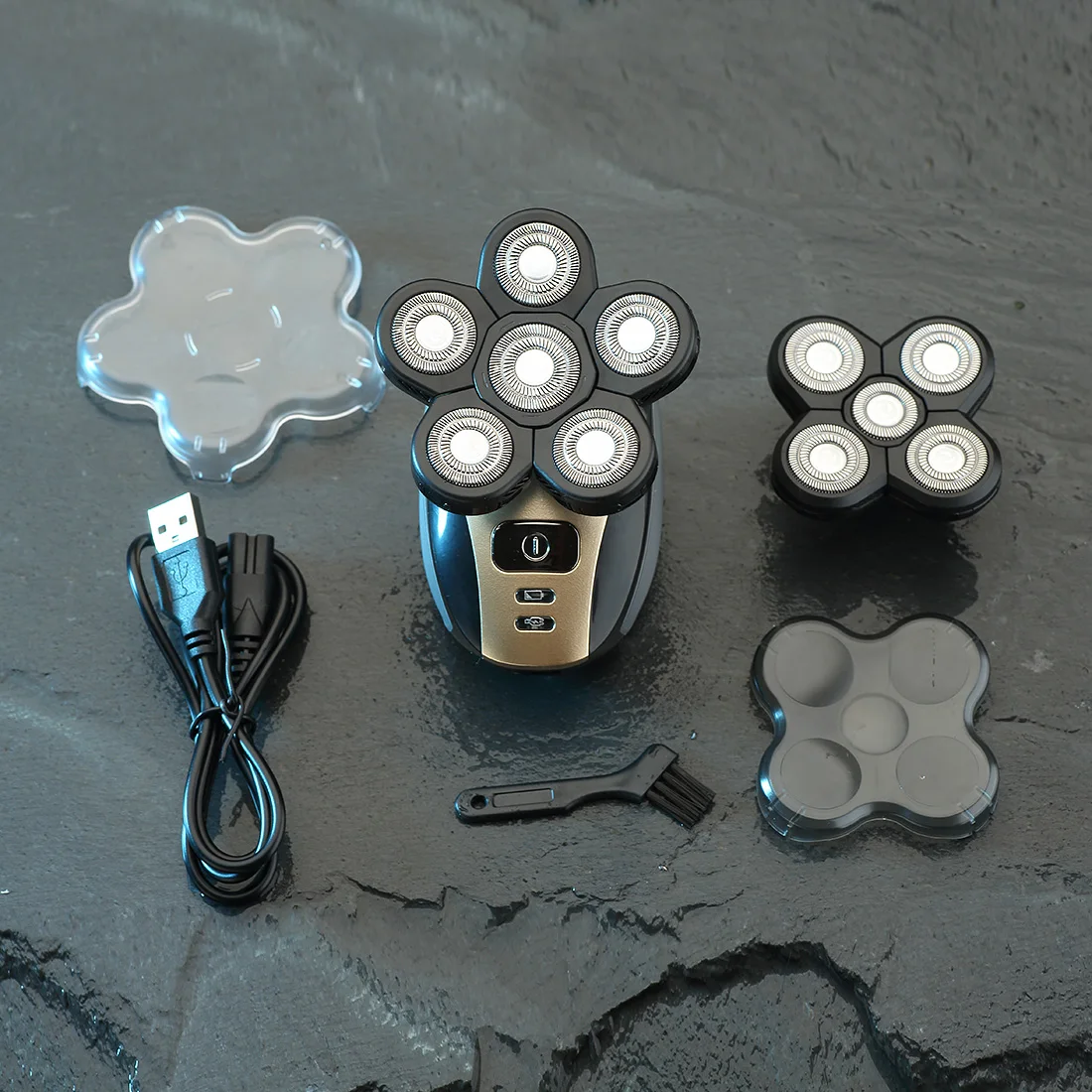 WAHFOX-máquina de afeitar eléctrica recargable para hombres, 6 cabezales flotantes, Kit de aseo