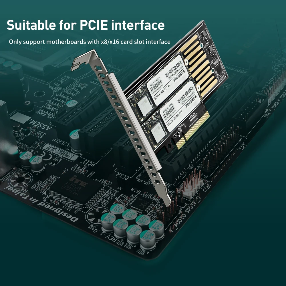 Адаптер M.2 Nvme и Nvme для PCIE Riser X8/X16, для жесткого диска, интерфейса для двух дисков, расширение Gen3 32 Гбит/с для 2230/2242/2260/2280 SSD