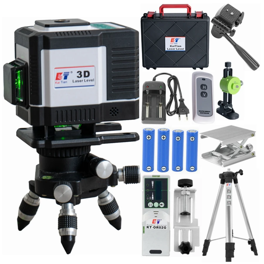 KaiTian Ricevitore laser professionale a raggio verde a 12 livelli di linea Batteria Treppiede di livello laser con livellamento automatico