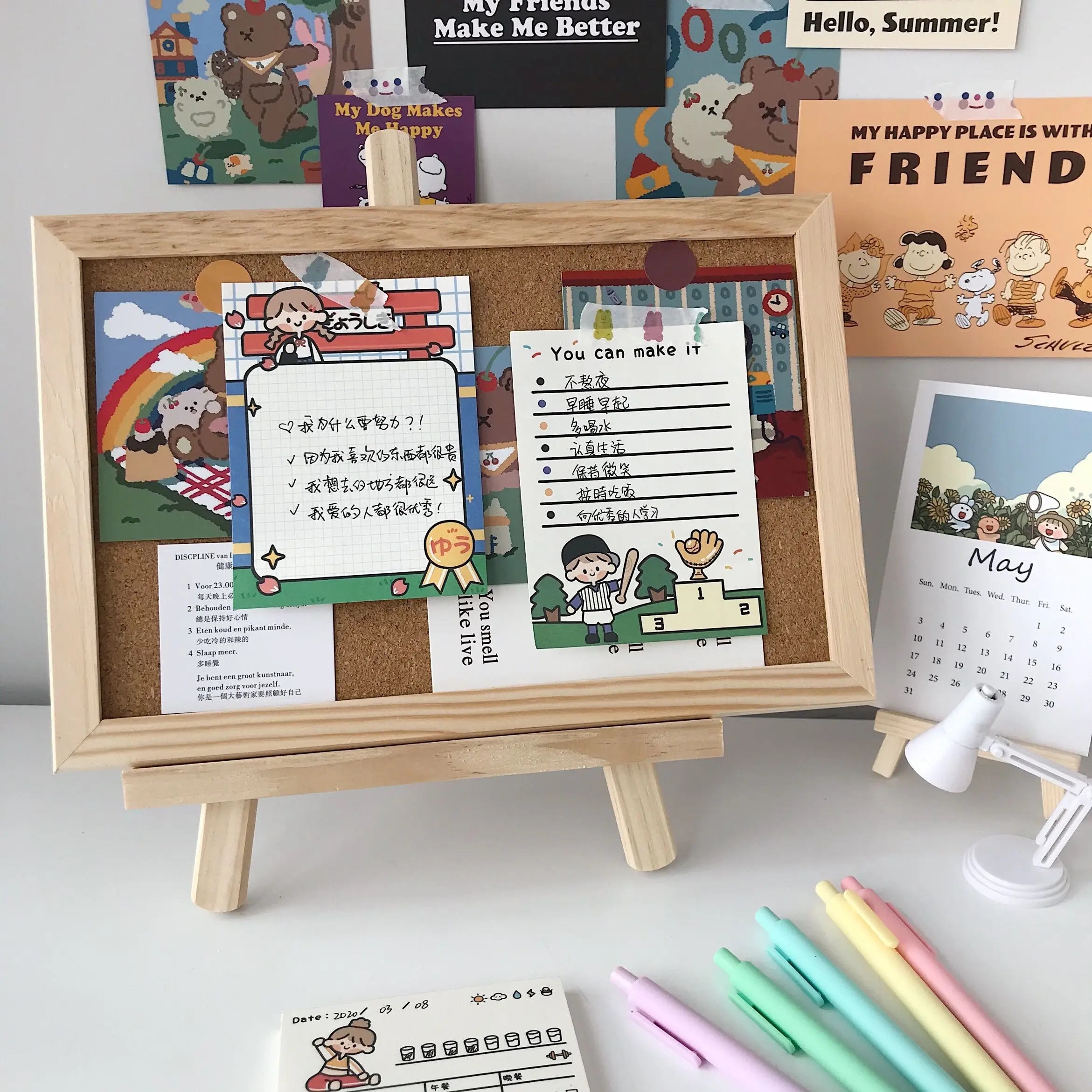 1PC Kawaii Soft Wooden Letter Message Board Decorative Postcard Photo Wall Cork Board Memo Paper Background Board Stationery